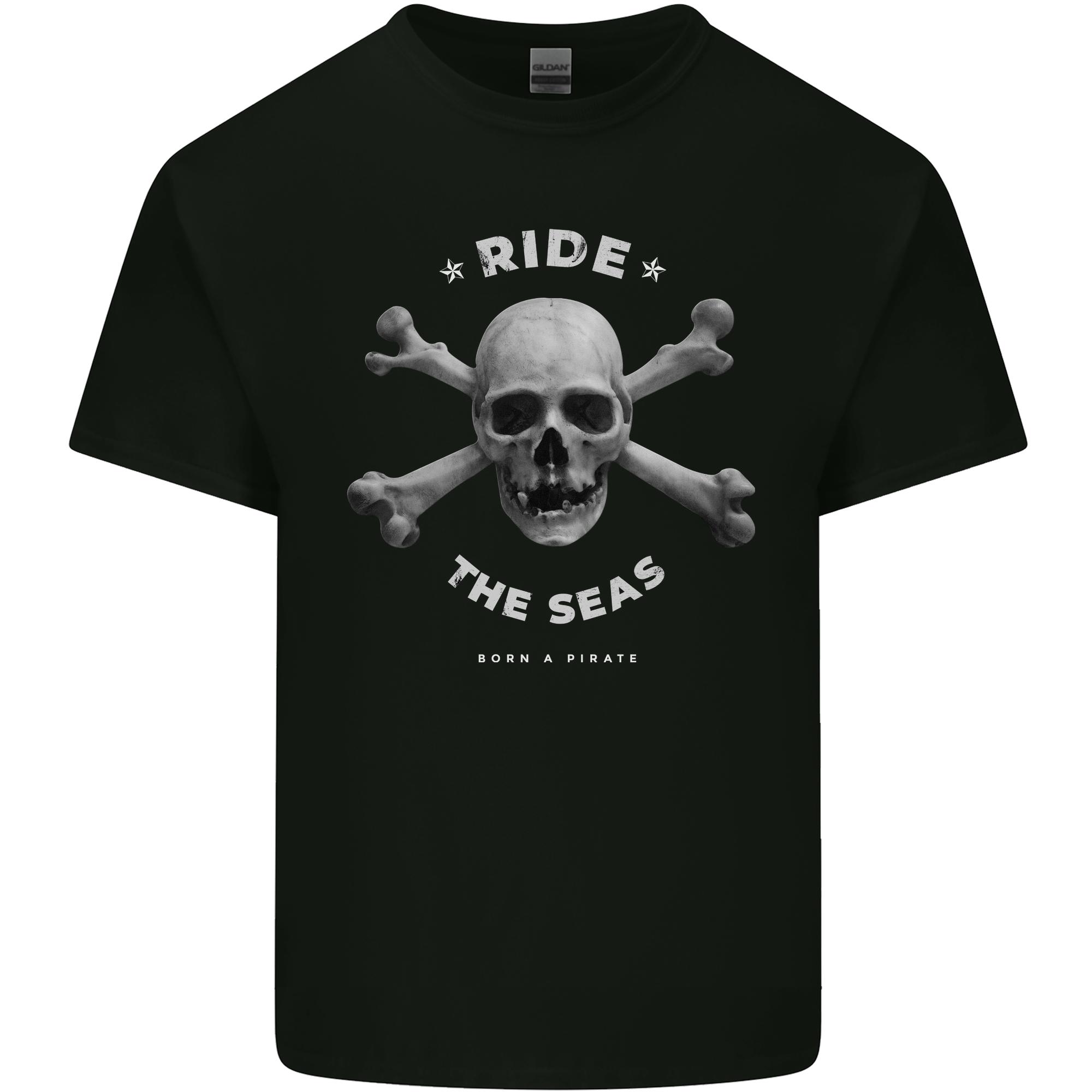 Ride the Seas Jolly Roger Skull Pirates Sailing Unisexs Light Cotton TShirt S