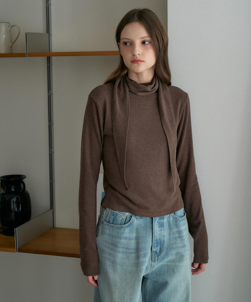 DEHEVE Drape Scarf Long Sleeve [Brown]