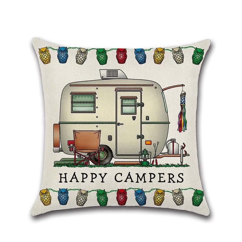 Ornate Happy Campers Sofa Throw Cushion Cover Ideal For Home Dcor