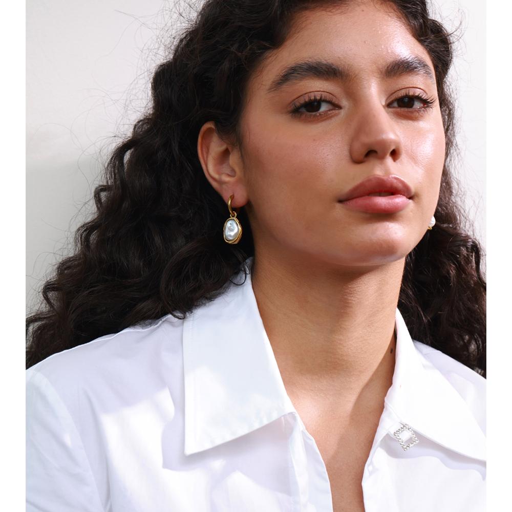 Yhpup Baroque Imitation Pearls Drop Dangle Earrings for Women Stainless Steel Golden Fashion Daily Charm Ear Jewelry Recommend