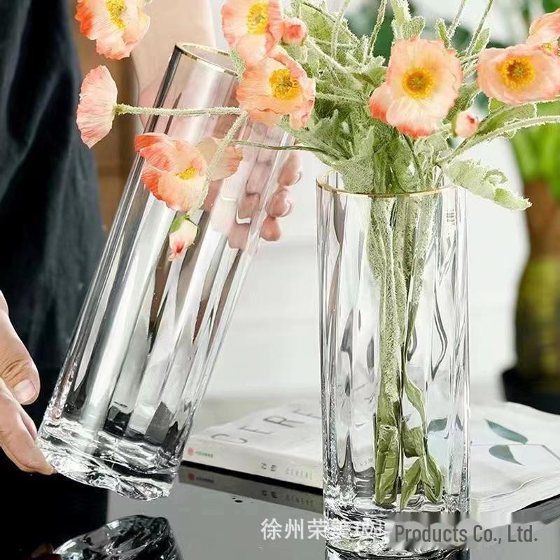 Nordic Clear Glass Vase - Elegant Straight Design for Water-Raised Bamboo or Lilies.