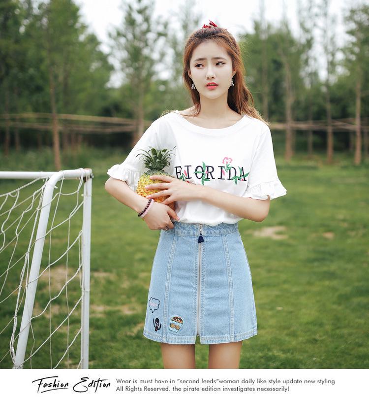 

Embroidery summer new Korean version women s clothing, horn sleeves, short sleeves, T-shirt, women s student tops, trendy one-piece hair M белый