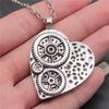 3D Hollow Heart Pendant Necklace Vintage Antique Silver Color Carved Heart Pendant Necklace For Women Long Metal Chain Necklace