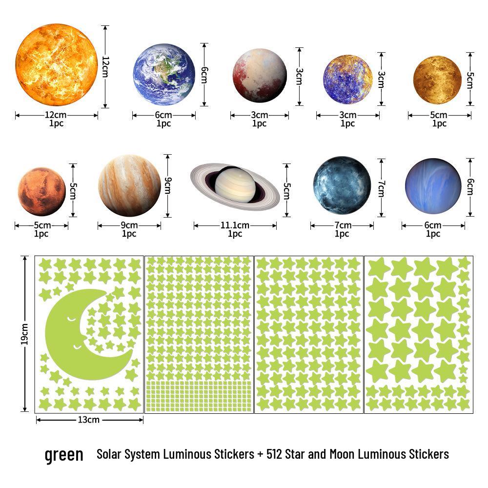 Glow-in-the-Dark Solar System Wall Stickers: 9 Planets, Moon, and Meteors for Kids’ Room Décor