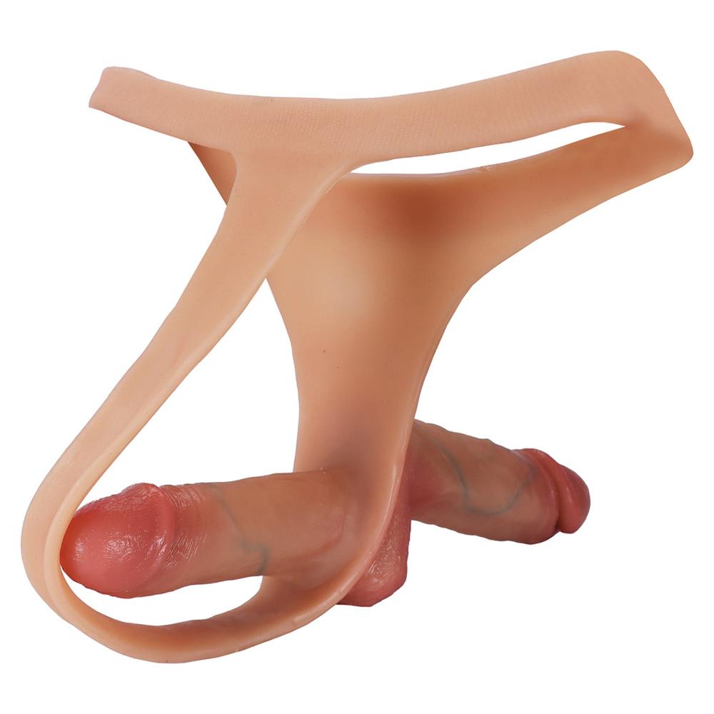 Strapless Strap-On Harness Dildo for Lesbian Couples, Double Penetration, Realistic Silicone, Adjustable BDSM Underwear for Role Play