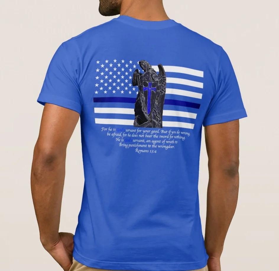 Thin Blue Line USA Flag The Archangel St Michael Pray TShirt 100 Cotton ONeck Short Sleeve Casual Mens Tshirt Size S3XL