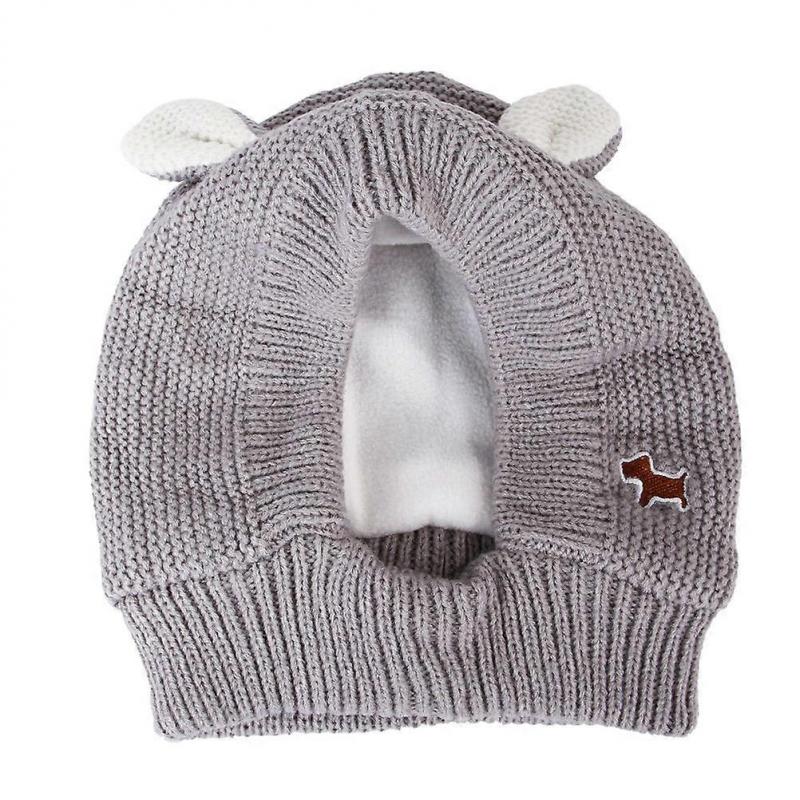 Pet Hat Rabbit Ears Wind-Proof Knitted Hat for 2Pcs Grey Puppy Headgear