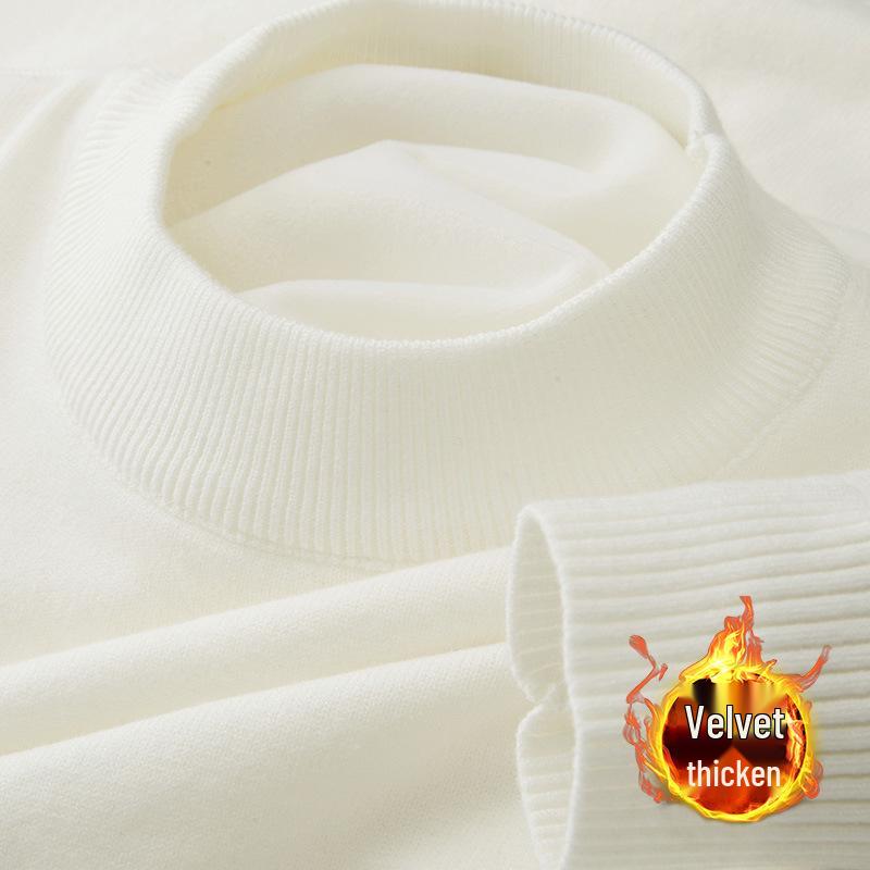 Men's Heavyweight Half-High Collar Velvet Sweater - Thick, Warm, Knitted Base Layer for Winter