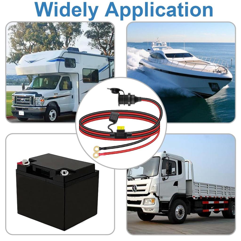 Xiatiaosann 2pcs Cigarette Lighter Socket - O-Ring Terminal Cable 14AWG /24V Fixed Screw Car