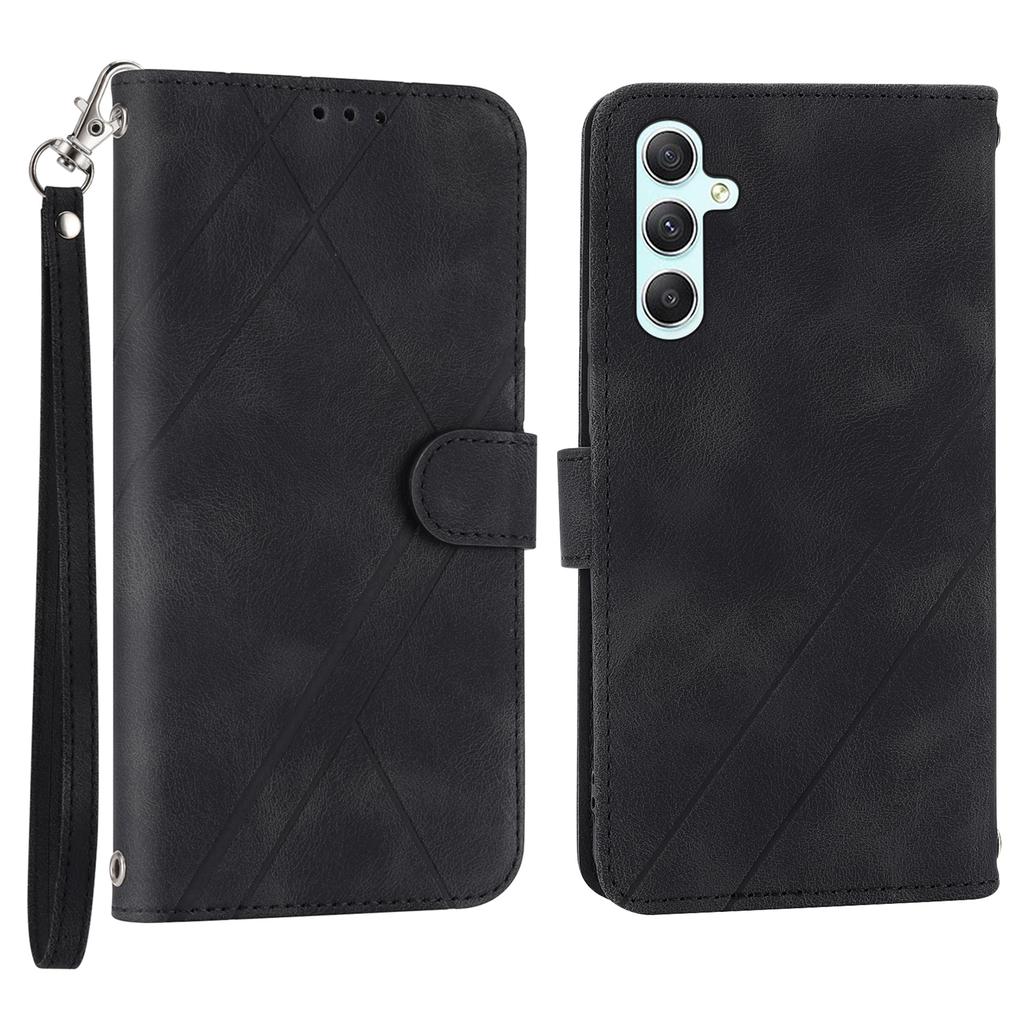 For Samsung Galaxy A15 4G/A15 5G Case Imprinted Line Leather Phone Cover with Handy Strap