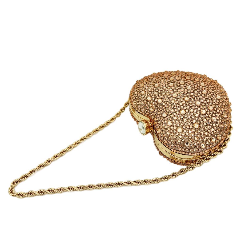 Luxury Diamond Inlay Heart Shape Crystal Clutch Purse Stones Evening Wedding Party Shoulder Bag Handle Rhinestone Mini Handbags