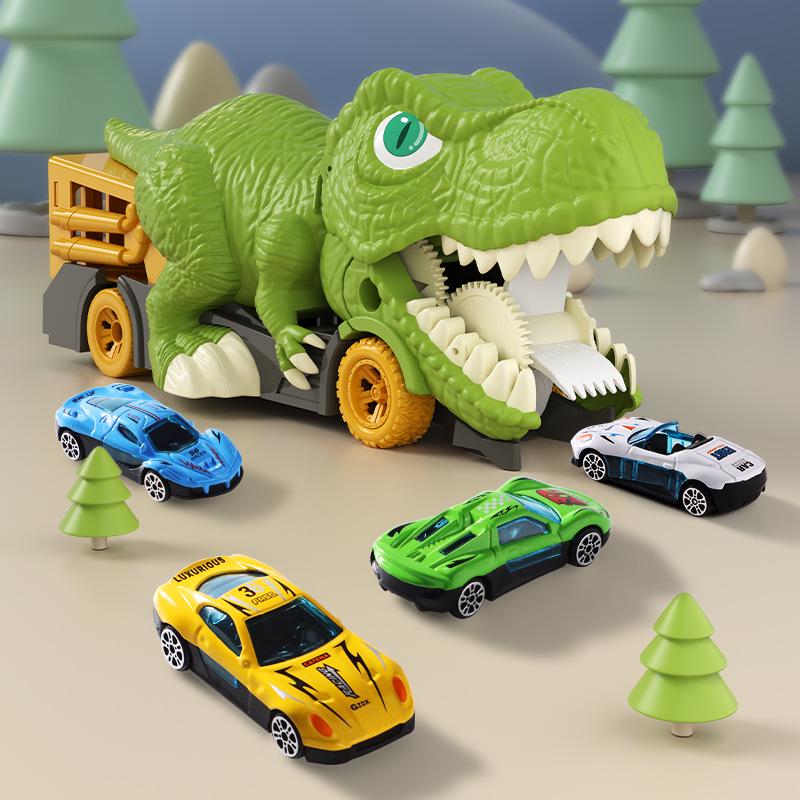Cross-Border Dinosaur Pull-Back Car: Alloy Toy with Storage Map for Boys
