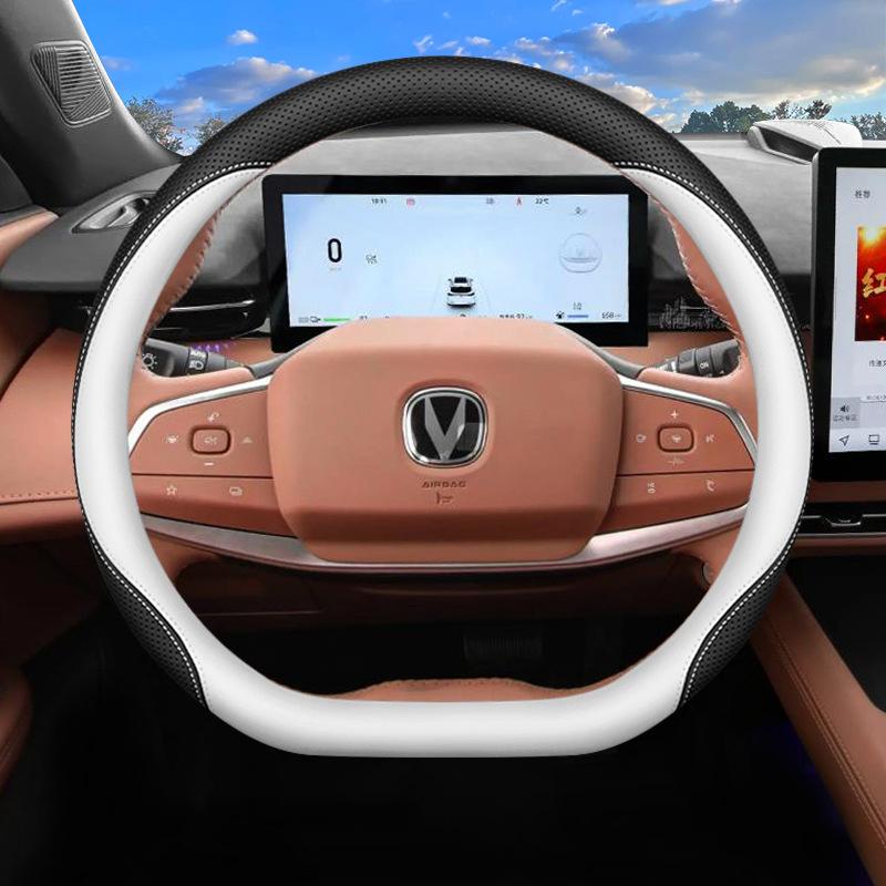 2026 For Changan Car Steering Wheel Cover Nappa Leather Fit CS35 Plus CS55 Plus CS75 Plus UNI‑T UNI‑K UNI‑V Car Accessories
