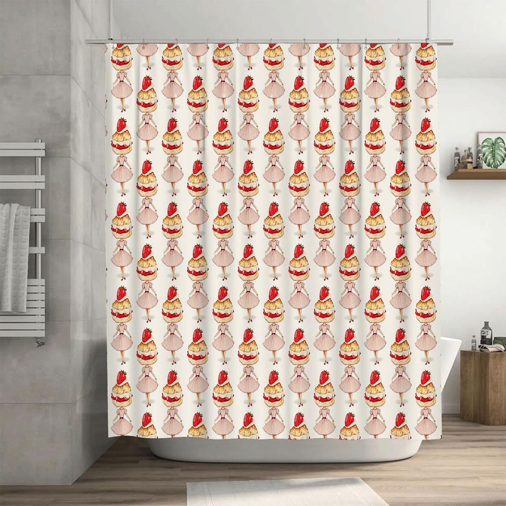 Cute Cake Girl Shower Curtain Vintage Dessert Bakery Pattern Bathroom Decor Washable Liner Waterproof Home Textile