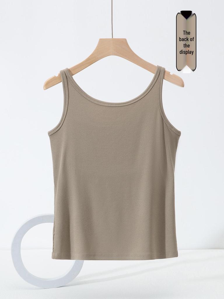 Women's Slim-Fit Camisole with Built-in Bra, Sleeveless, Anti-Exposure, Versatile for Inner or Outerwear, Perfect for Spring/Autumn