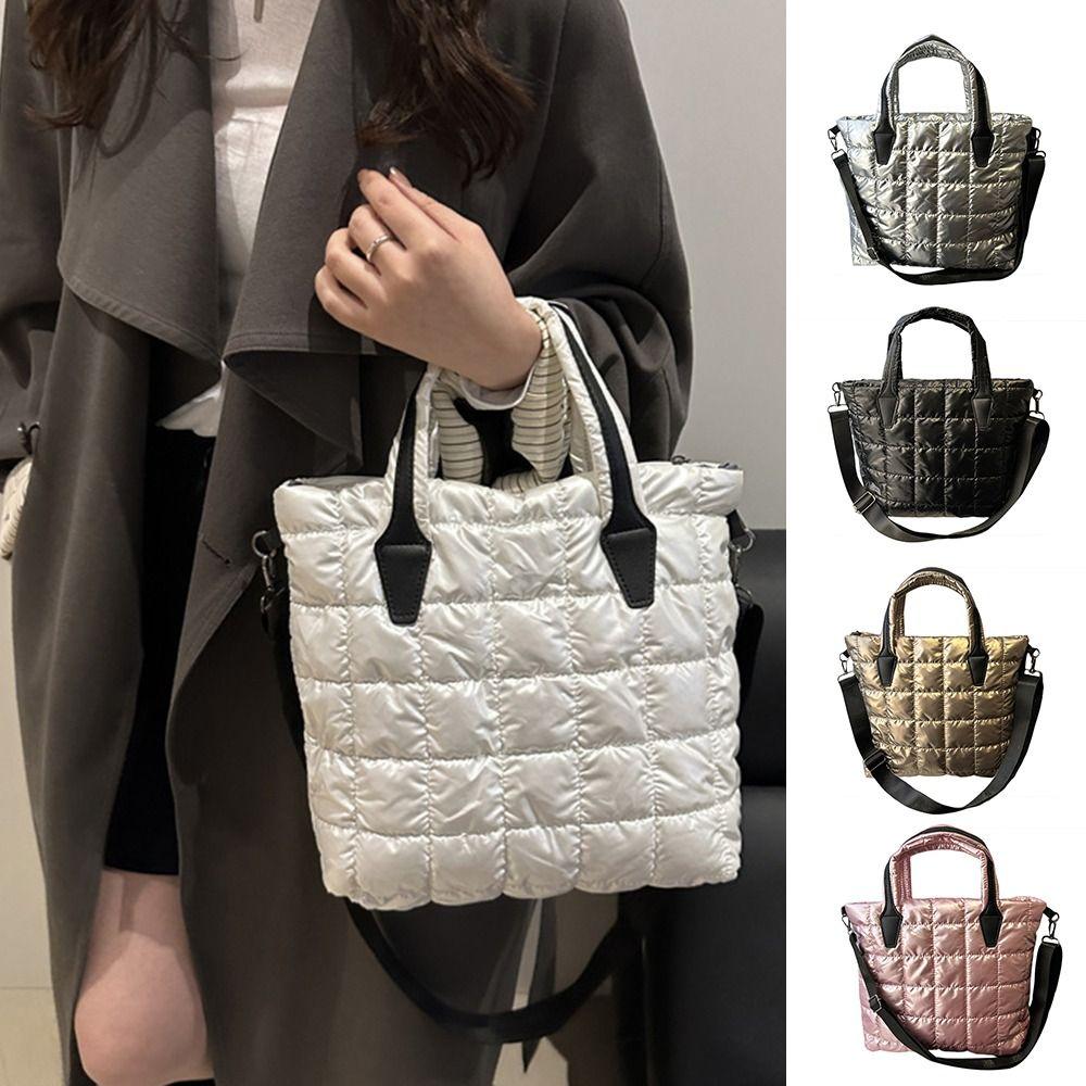 Fashion Solid Color Quilted Tote Bag Waterproof Lightweight Shoulder Bags Large Capacity Puffer Crossbody Bag