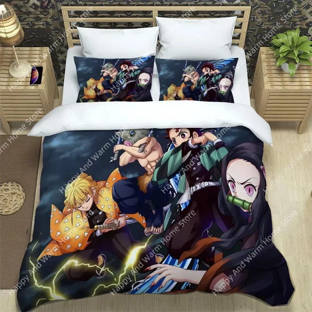 Comforter Demon Slayer Bedding Set Soft Bed Single/Double Japanese Manga Boys And Adolescents