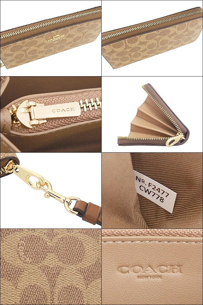 Coach Long Wallet (FCW778 CW778) in Tan and Brown Signature Coated Canvas and Recycled Leather. Long Zip-Around Wallet with Strap. Women's. [Outlet]