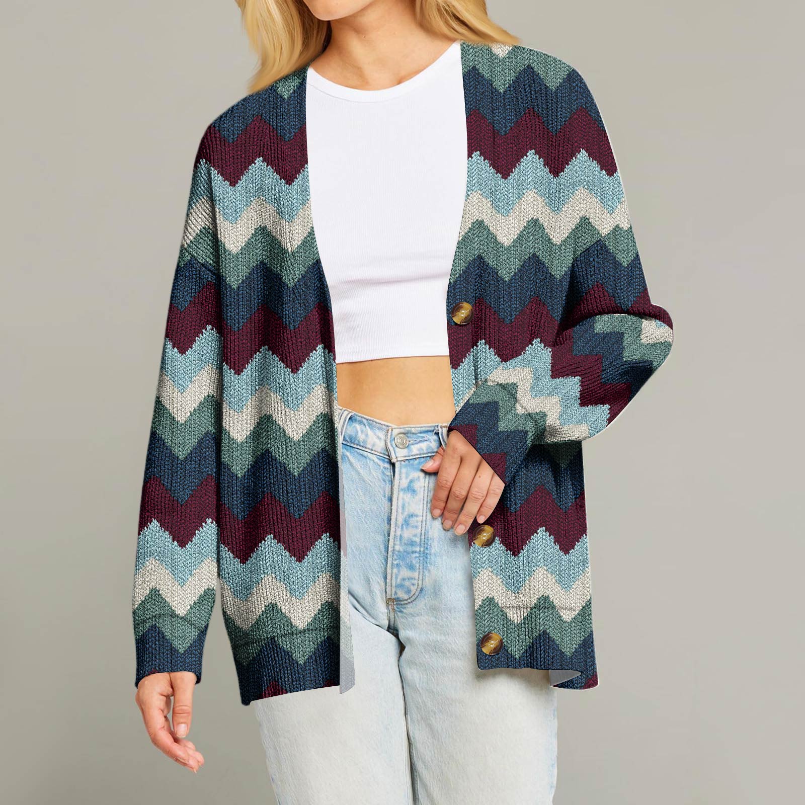 

Женский модный кардиган с длинным рукавом, V-образным вырезом, на пуговицах, свободного кроя, с рождественским принтом XXL