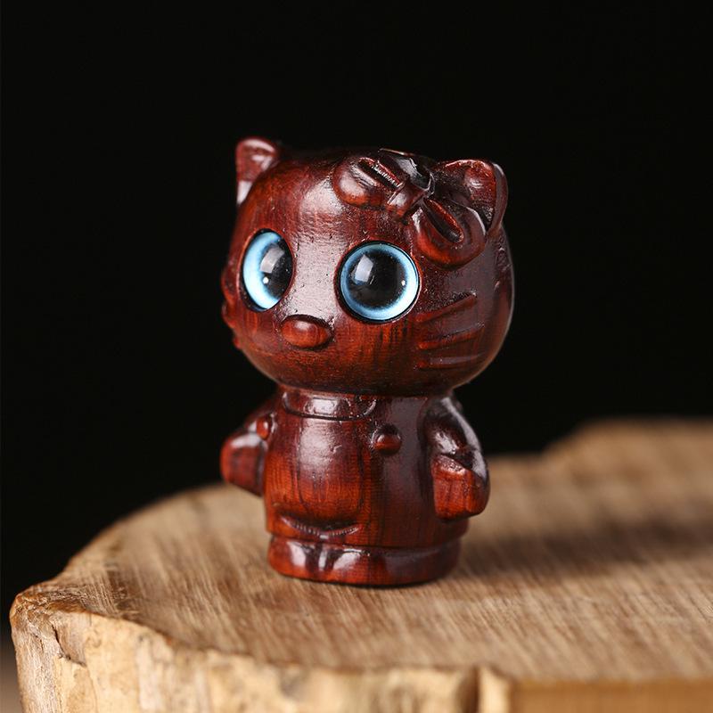 Rosewood Carved Cat Pendant - Cute Cartoon DIY Jewelry Accessory