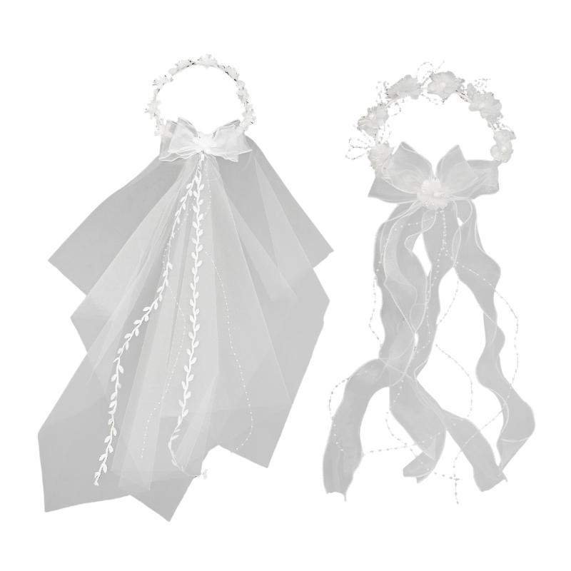 Handmade Vine Bridal Wreath Veil Headwear Features 3D Floral Accent Lightweight Comfort for Extended Wedding Wear