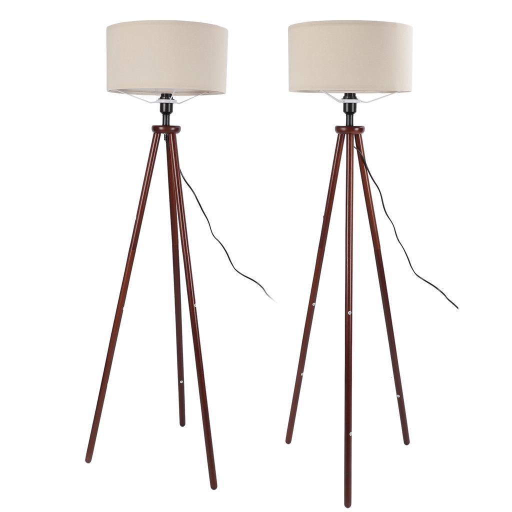 Wood Tripod Floor Lamp Mid Century Flax Lampshade Modern Design Foot Pedal Switch Standing Lamp for