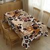 Leopard Print Tropical Leaf Tablecloth, Polyester Waterproof Table Cover for Kitchen Dining Decor