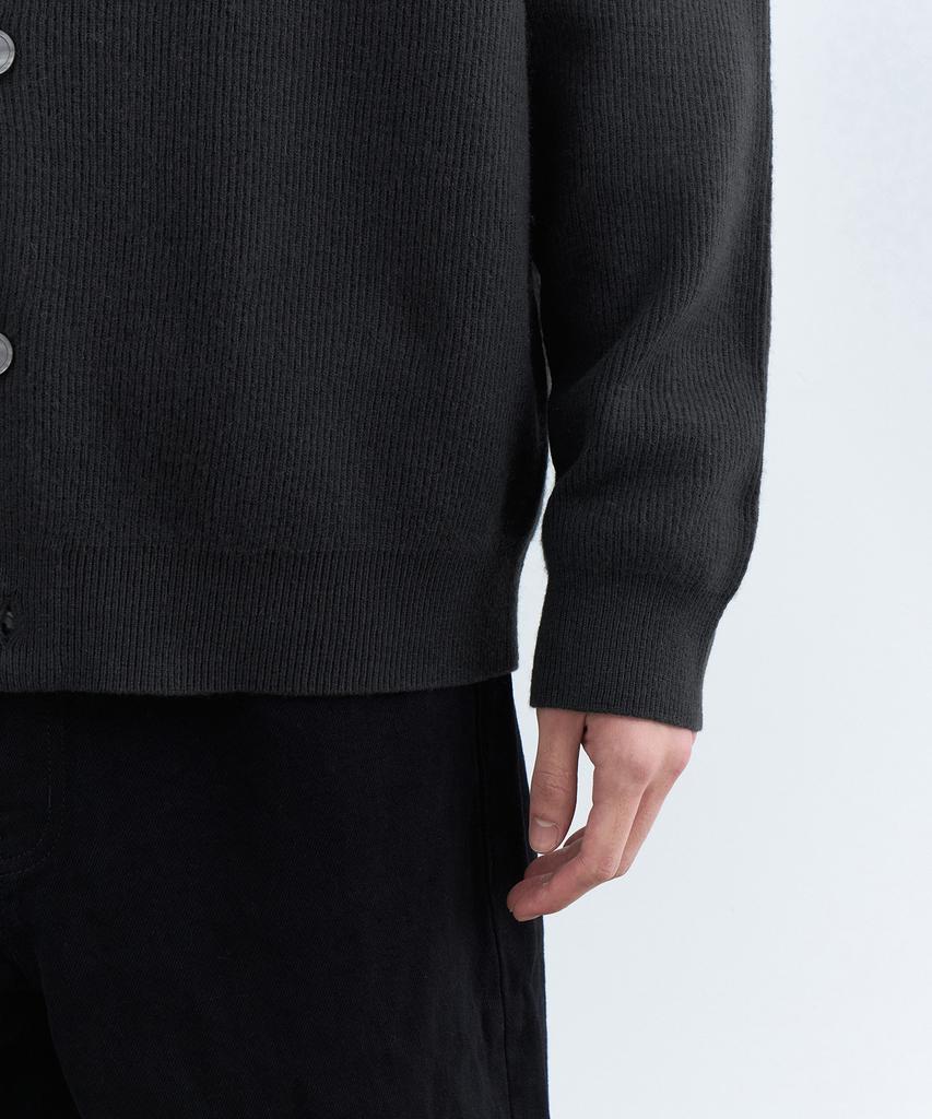 Musinsa Standard [Victoria Wool] Minimal Ribbed Round Neck Cardigan [Dark Gray]
