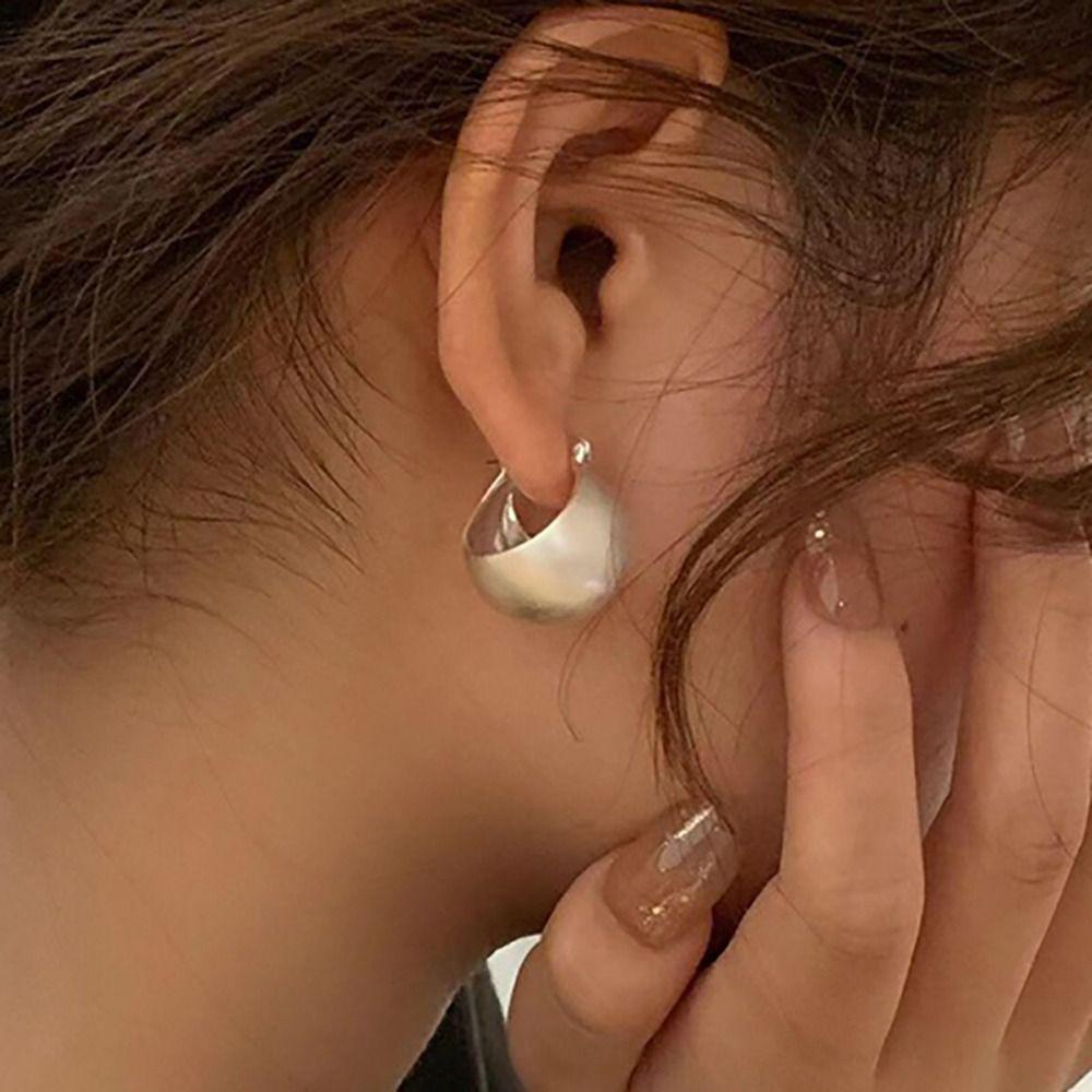 Shaped Brushed Metal Trendy Stud Earrings Women Frosted Earrings Ear Buckles Korean Style Earrings