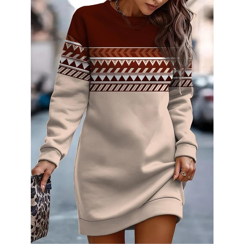 

QICED Fashion Autumn Winter Long Sleeve O-Neck Casual Dresses S
