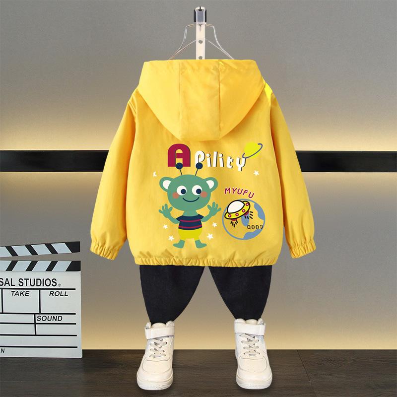 Spring and Autumn Girls Long Sleeved Zippered Cartoon Dinosaur Hooded Windproof Coat Top Children's Wear Jacket Baseball Jacket Models Boys and Girls