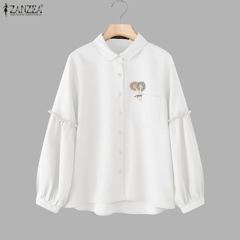 ZANZEA Damen Bluse mit Umlegekragen, lockere, lässige Langarmbluse