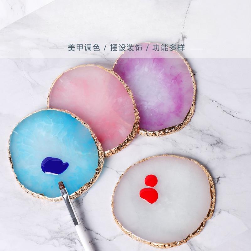 1Pc Exclusive Nail Resin Palette Gold Edge Agate Flakes Nail Painting Color Palette Nail Display Board Tools