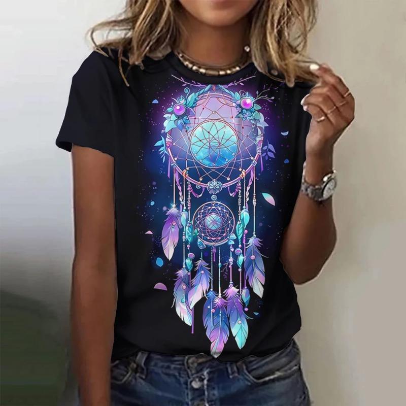 Summer Dreamcatcher 3D printed women's Harajuku style round neck short sleeved T-shirt