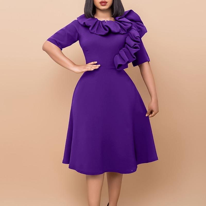 Women's clothing autumn new fashion temperament elegant solid color swing dress ruffle African dress