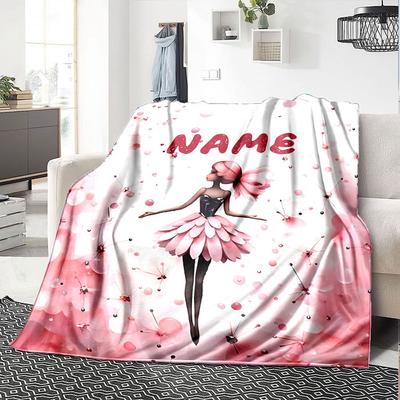 Pink Flower Girl Theme Home Customize Your Name Blankets Soft And Cozy Lightweight For Yearround Use Perfect For Picnics Sofa Office Bed Living Room