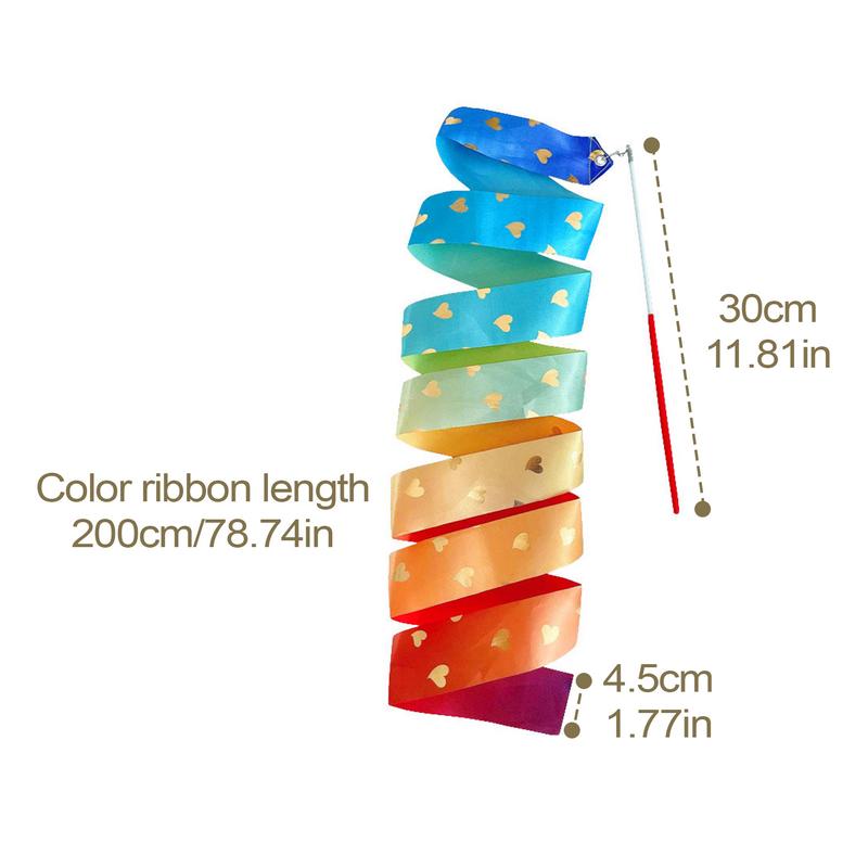 2M Colorful Dance Ribbons Heart Pattern Rhythmic Gymnastics Ribbon Ballet Streamer Twirling Rod Stick KidsGymnastics Props