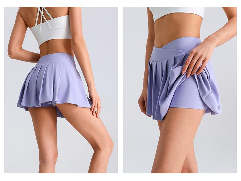 Solid Color High Waist Tummy Control Yoga Skirt - Women's Two-Piece Anti-Exposure Tennis Fitness Shorts