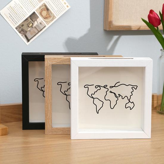 Travel Adventure Archive Shadow Box Square Ticket Stub Stamp Letter Photo Keepsake Storage Box with Slot Home Office Desktop Decoration