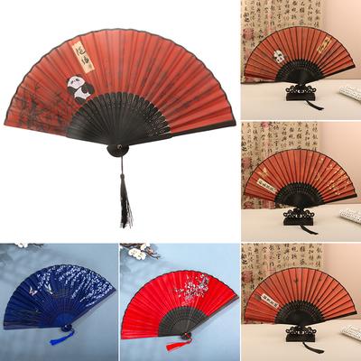 Bamboo Chinese Folding Fan Red Folding Fans Women Dance Fan Wooden Shank Tassel Elegant Art Crafts Wedding Gift Home Decorations