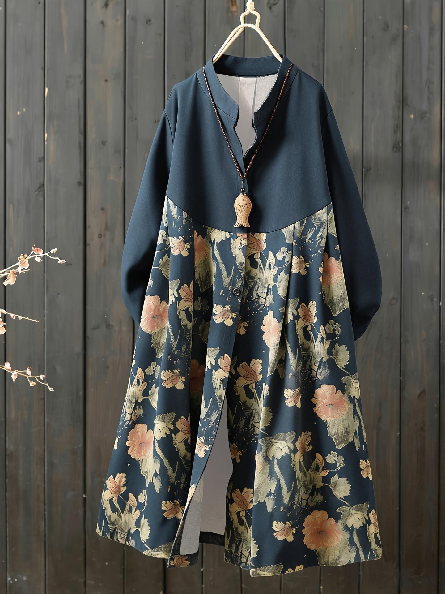 2026 Spring/Summer Women s Faux Denim Long Print Button Shirt Dress 4XL