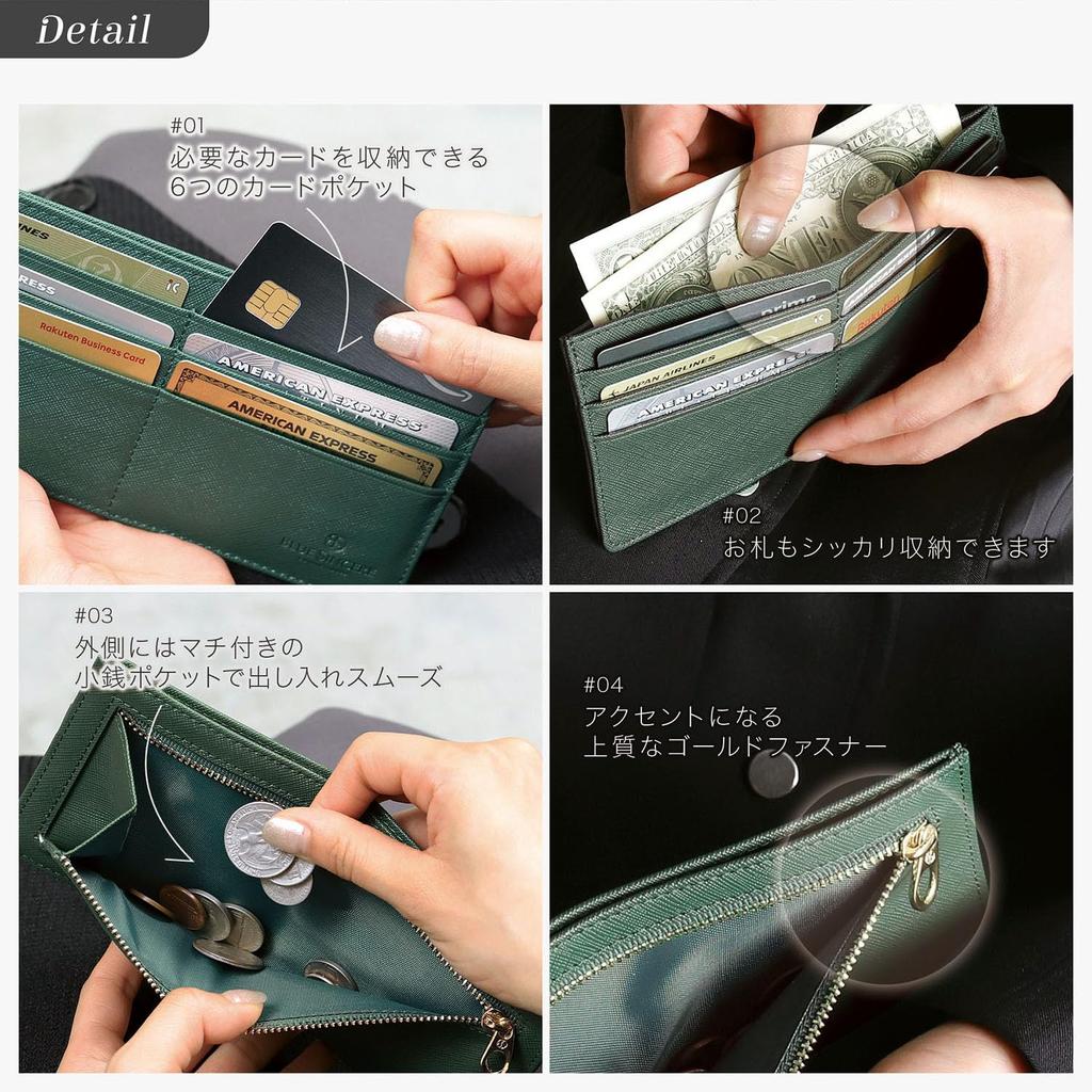 Genuine Leather Long 6 Card Slim Wallet with Bill Coin and Fragment Case SW2 [BLUE SINCERE] Ultra-thin Wallet, RFID, Slots, Anti-Skimming, Women's