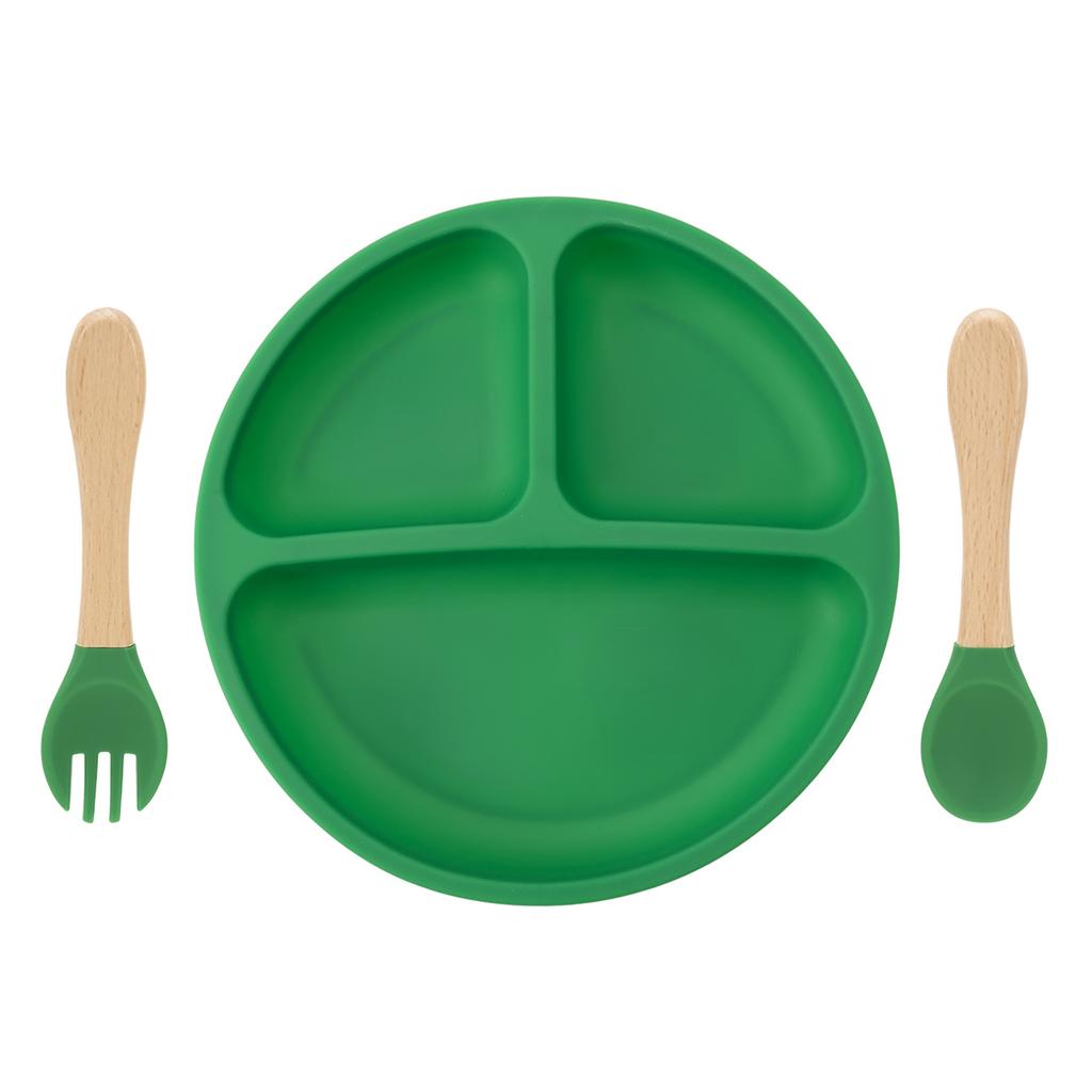 Color Kids 3PCS Children Feeding Tableware Set BPA Free Silicone Dishes Plate With Spoon Fork Training Baby Dinnerware Utensils