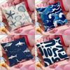 Decorative Blue Geometry Pillow Case Soft Plush Fabric Double-Sided Printed Cushion Cover Warm Winter Sofa Pillow Case