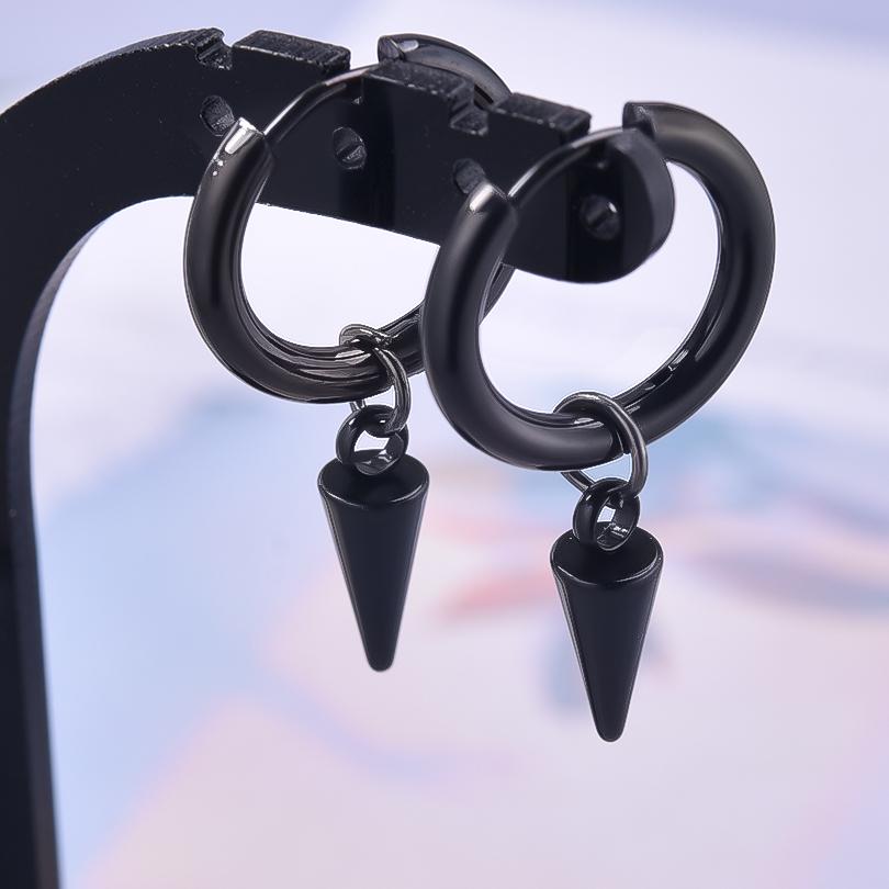 New All Black Hoop Sword Pointed Cone Pendant Earring Stainless Steel Earrings For Women Men Accessories Goth Steampunk Jewelry