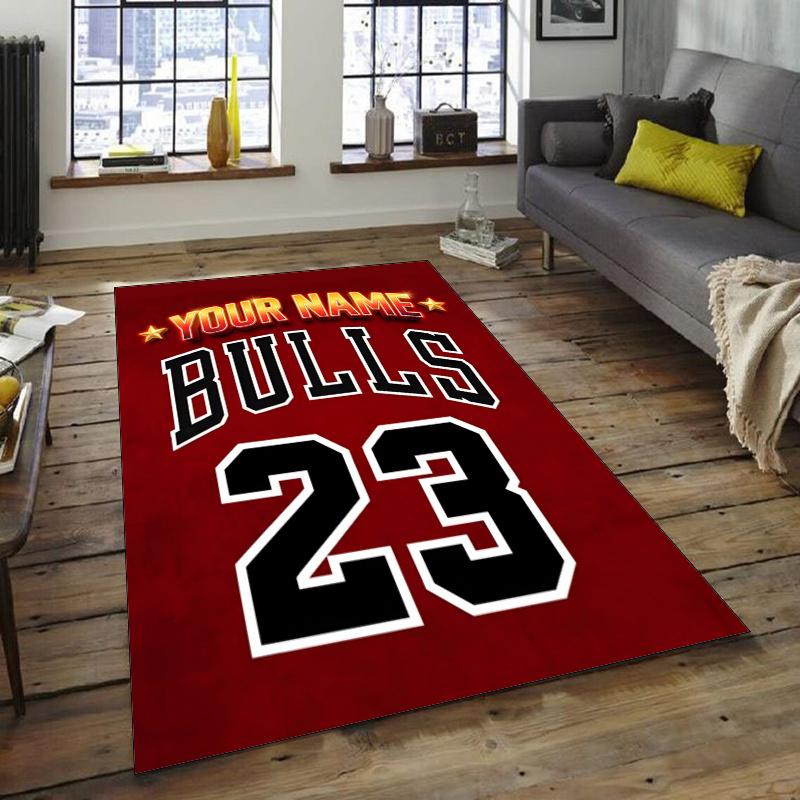 Chicago Bulls Design Area Rug Personalized Name- Non-Slip, Soft & Cozy Floor Mat for Living Room, Office - Indoor/Outdoor Carpet