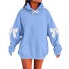 Women's Solid Color Bow Long Sleeved Loose Fitting Headband With Rope Hooded Sweatshirt Top