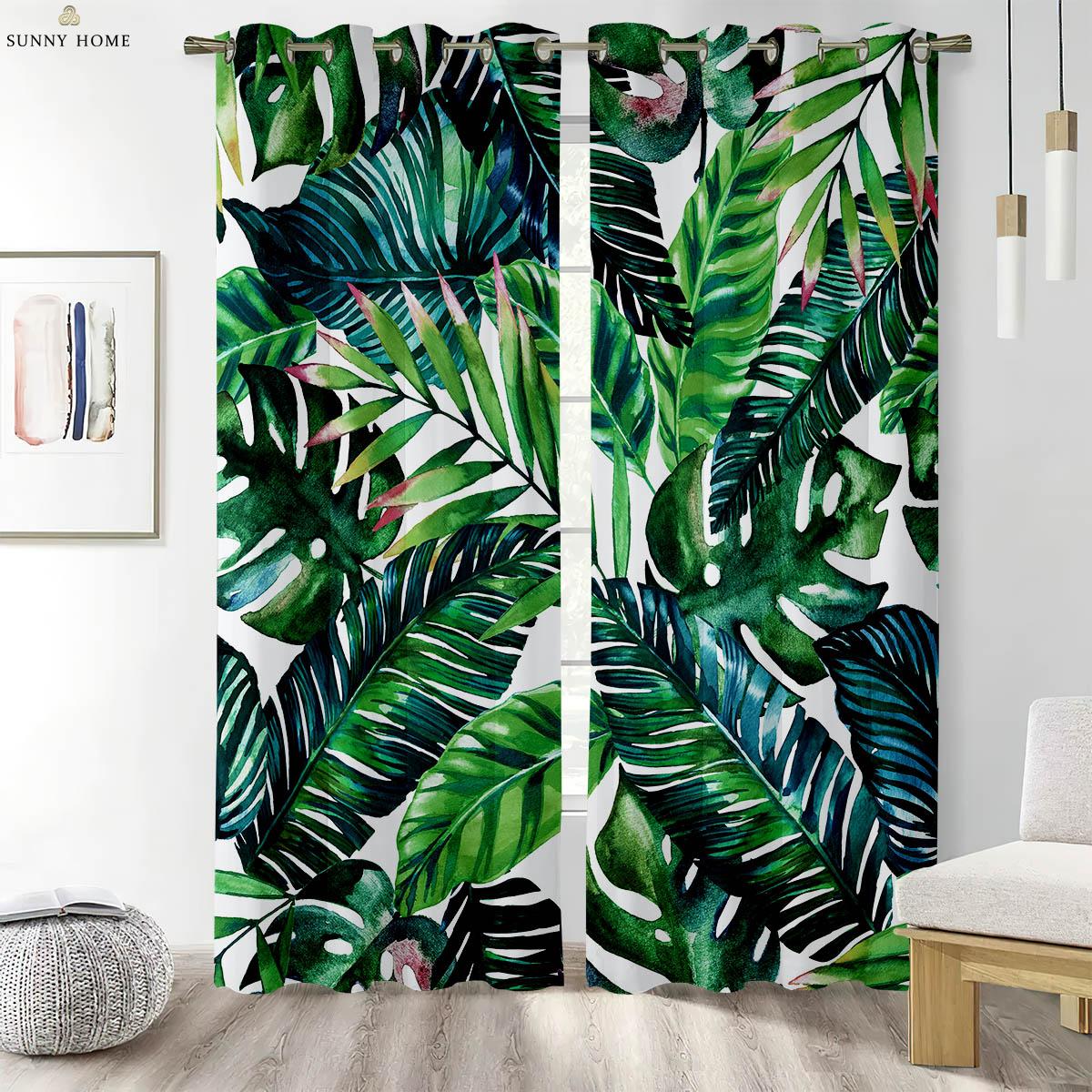 

Комплект из 2 предметов тропической растительности золотисто-зеленые шторы в пасторальном стиле для кухни, гостиной и спальни декоративные шторы W50xH140(CM)x2PCS&Rod pocket