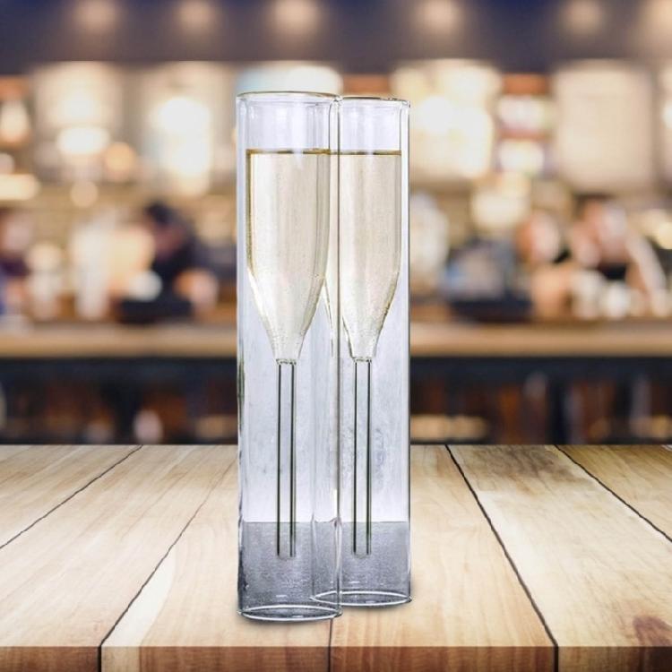 2pcs 100ml Glass Champagne Flute Double Wall Cocktails Cup for Wedding Party Bar