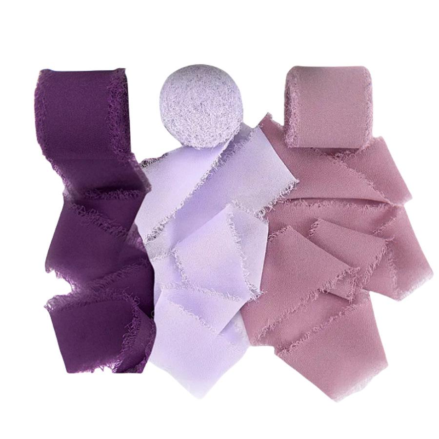 3 Roll/set 5m Frayed Edged Satin Handmade Chiffon Silk Ribbon For Wedding Invitation Bouquets Birthday Party DIY Decoration Gift
